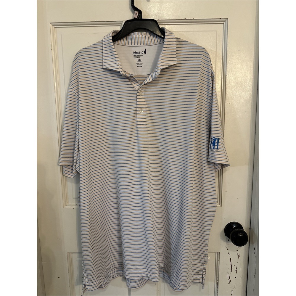 johnnie-O Performance Vik Polo Mens 2XL Cantaloupe Striped UPF 50 Golf Shirt
